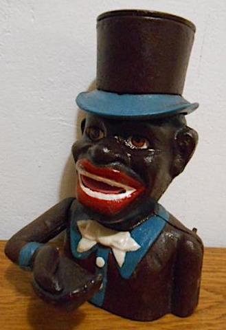 Cast Iron Jolly Negro Man Mechanical Bank John JE Stevens negger vintage toy coin BLACK MEMORABILIA RARE