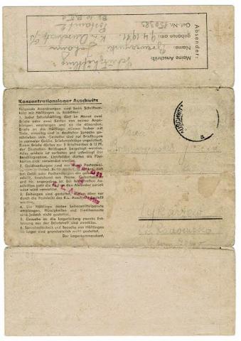 Concentration camp AUSCHWITZ BIRKENAU inmate personal letter feldpost ...
