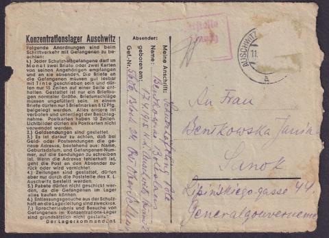 Concentration camp Auschwitz feldpost inmate letter enveloppe mug photo holocaust original