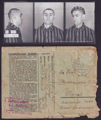 Concentration Camp AUSCHWITZ inmate enveloppe MUG PHOTO original letter feldpost