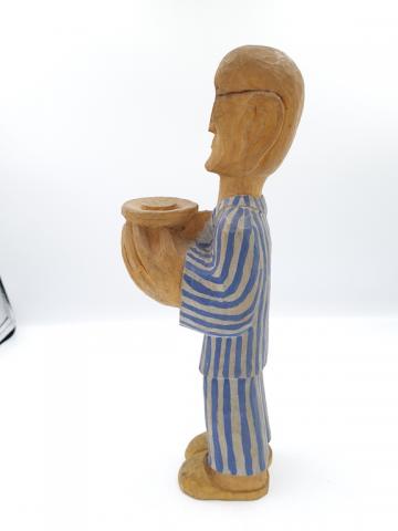 Concentration Camp AUSCHWITZ Kolbe wooden statue made by a survivor with uniform patches jew jewish kz kl holocaust original artifact for sale