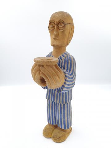 Concentration Camp AUSCHWITZ Kolbe wooden statue made by a survivor with uniform patches jew jewish kz kl holocaust original artifact for sale