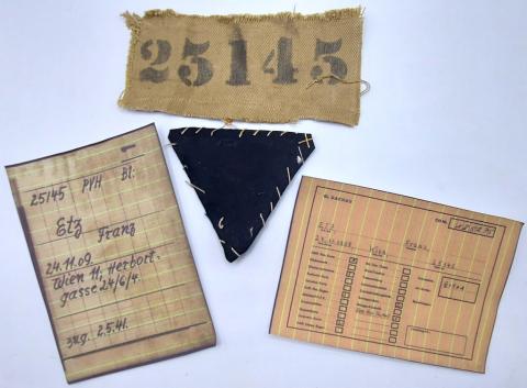Concentration Camp DACHAU survivor uniform patches ID black triangle original for sale documents