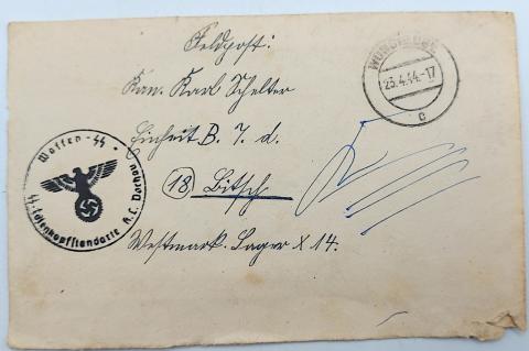 Concentration camp DACHAU Waffen SS Totenkopf guard feldpost letter + enveloppe