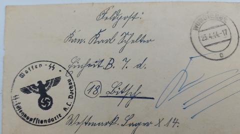 Concentration camp DACHAU Waffen SS Totenkopf guard feldpost letter + enveloppe