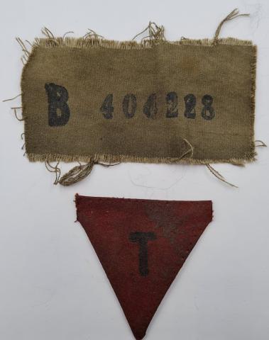 Concentration camp TERESIN inmate jacket patches ID red triangle "t" Czech politic prisoner
