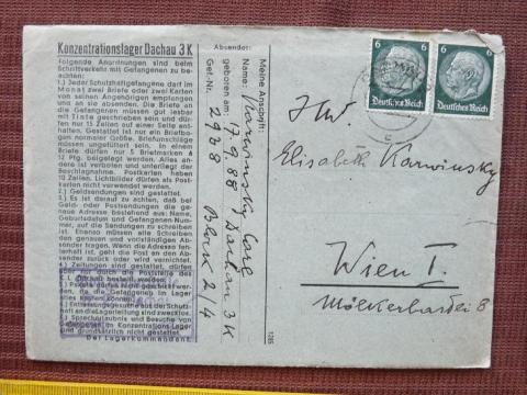 DACHAU concentration FELDPOST inmate letter + enveloppe 1942 holocaust