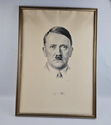 Early Fuhrer NSDAP Adolf Hitler original painting signature photo drawing frame hand made authograph