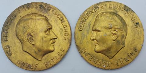 EArly Third Reich Adolf Hitler & Hermann Goering large wall bust plate