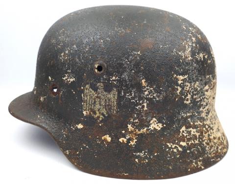 Eastern Front Soviets Combat RARE Winter CAMO M40 Heer Wehrmacht Helmet shell with bullet's holes