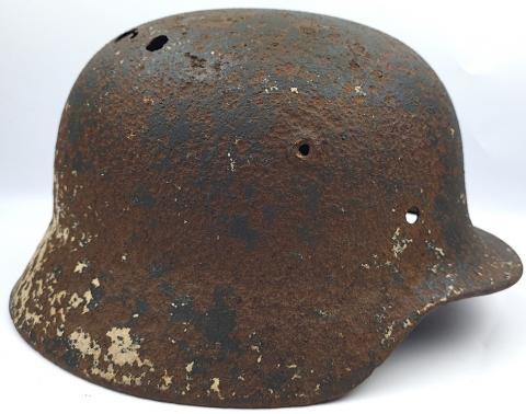 Eastern Front Soviets Combat RARE Winter CAMO M40 Heer Wehrmacht Helmet shell with bullet's holes
