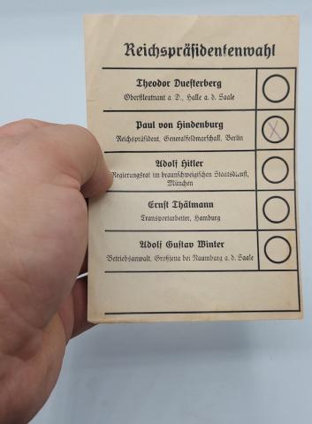 German 1931 election paper for Third Reich Adolf Hitler against Hindenburg German 1931 election paper for Third Reich Adolf Hitler against Hindenburg