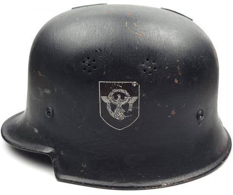 Helmet of the German Nazi M34 Luftschutz anti-aircraft guard double decals POLIZEI POLICE