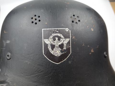 Helmet of the German Nazi M34 Luftschutz anti-aircraft guard double decals POLIZEI POLICE