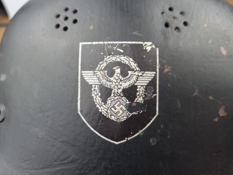 Helmet of the German Nazi M34 Luftschutz anti-aircraft guard double decals POLIZEI POLICE