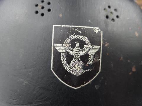 Helmet of the German Nazi M34 Luftschutz anti-aircraft guard double decals POLIZEI POLICE