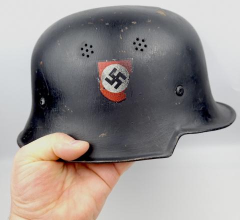 Helmet of the German Nazi M34 Luftschutz anti-aircraft guard double decals POLIZEI POLICE