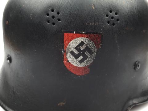 Helmet of the German Nazi M34 Luftschutz anti-aircraft guard double decals POLIZEI POLICE