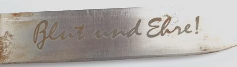 Hitler Youth transitionnal knife by Eickhorn - Rzm, Solingen - with MOTTO on the blade + etui