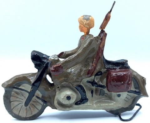 Large Wehrmacht heer army 1930s Germany Motorcycle soldier figurine toy by elastolin lineol