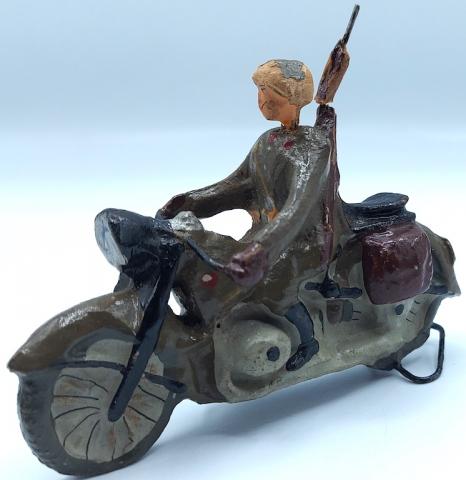 Large Wehrmacht heer army 1930s Germany Motorcycle soldier figurine toy by elastolin lineol
