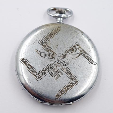 Luftwaffe pilot pocket watch engraved with iii reich eagle & Swastika