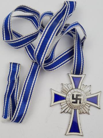 Mother Cross Medal award in silver original long ribbon WW2 German Third Reich