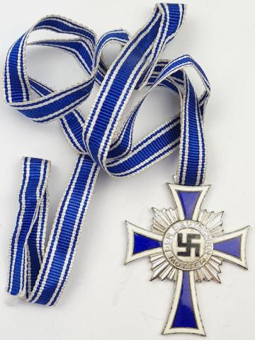 Mother Cross Medal award in silver original long ribbon WW2 German Third Reich