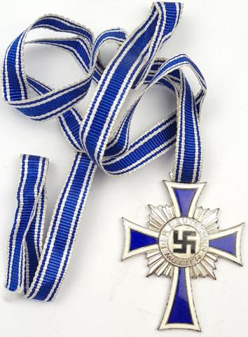 Mother Cross Medal award in silver original long ribbon WW2 German Third Reich
