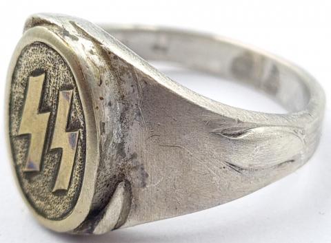 Waffen SS officer silver ring SS runes wwii germany bague d'officer allemand