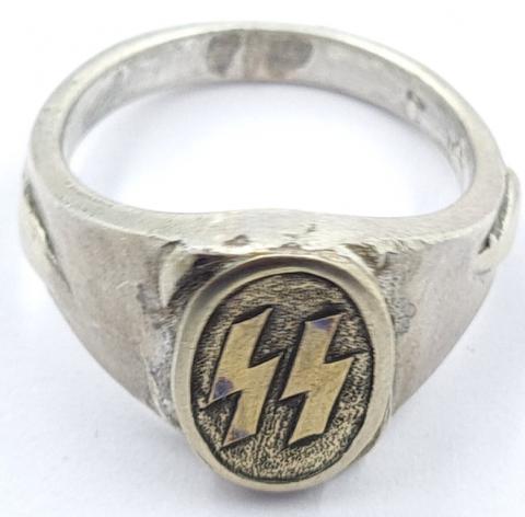 Waffen SS officer silver ring SS runes wwii germany bague d'officer allemand