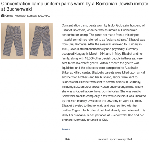 RARE Concentration Camp Inmate uniform PANTS Buchenwald pattern holocaust jew jewish museum quality