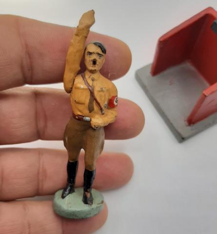 RARE THIRD REICH NSDAP ADOLF HITLER FIGURINE + PODIUM ELASTOLIN TOY SWASTIKA RARE THIRD REICH NSDAP ADOLF HITLER FIGURINE + PODIUM ELASTOLIN TOY SWASTIKA