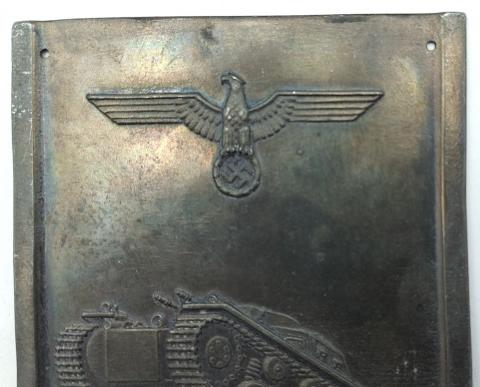 original WAffen SS Totenkopf PANZER DIVISION commemorative plate with tank sign