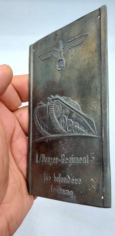 original WAffen SS Totenkopf PANZER DIVISION commemorative plate with tank sign original WAffen SS Totenkopf PANZER DIVISION commemorative plate with tank sign