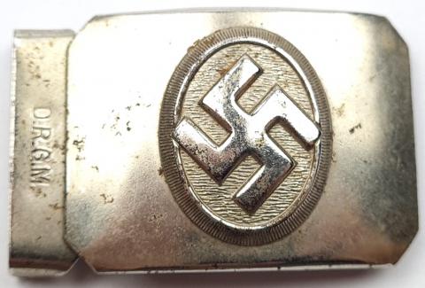 RARE WW2 German Nazi Third Reich Adolf Hitler Partisan Belt Buckle by D.R.G.M with swastika