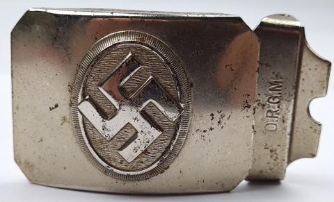 RARE WW2 German Nazi Third Reich Adolf Hitler Partisan Belt Buckle by D.R.G.M with swastika