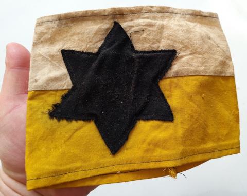 SCARCE Holocaust JEWISH GHETTO POLICE JUDENRAT ARMBAND with a black Star of David jew getto polizei