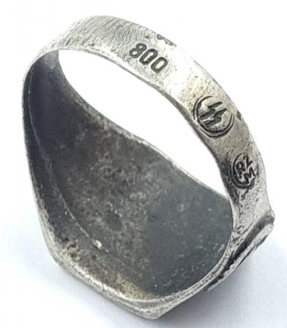 Third Reich Fuhrer Adolf Hitler NSDAP partisan silver ring marked with hitler bust