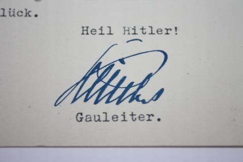 Third Reich NSDAP leader JOSEF BRUCKEL GAULEITER NSDAP AUTOGRAF SIGNATURE document 1942 HEIL HITLER!