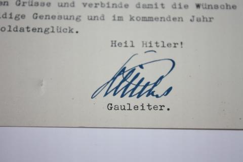 Third Reich NSDAP leader JOSEF BRUCKEL GAULEITER NSDAP AUTOGRAF SIGNATURE document 1942 HEIL HITLER!