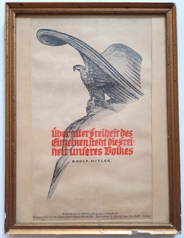Third Reich RARE propaganda poster Adolf Hitler marked and framed