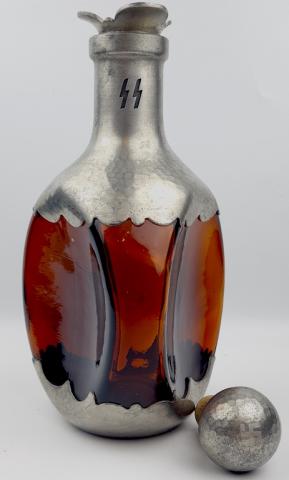 UNIQUE waffen SS commemorative carafe bottle with 3 city engraved & SS runes