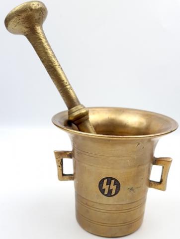 Waffen SS brass bowl for spices mortier gold kantine tool with SS runes on each piece