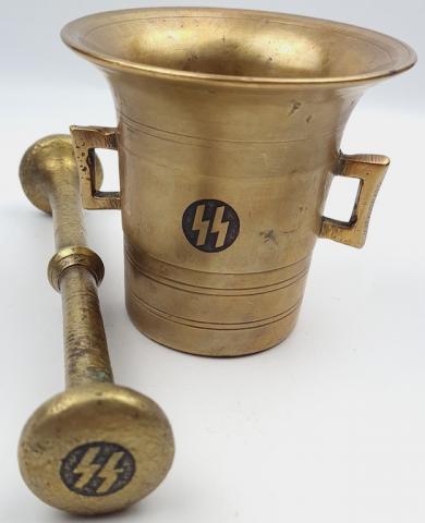 Waffen SS brass bowl for spices mortier gold kantine tool with SS runes on each piece