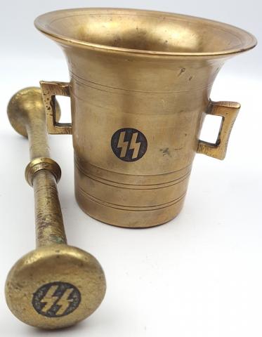 Waffen SS brass bowl for spices mortier gold kantine tool with SS runes on each piece