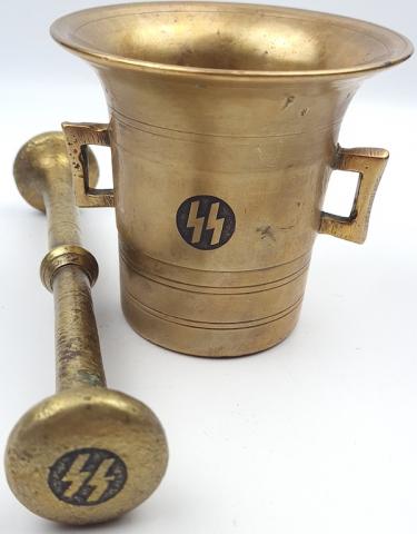 Waffen SS brass bowl for spices mortier gold kantine tool with SS runes on each piece