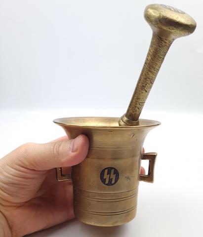 Waffen SS brass bowl for spices mortier gold kantine tool with SS runes on each piece