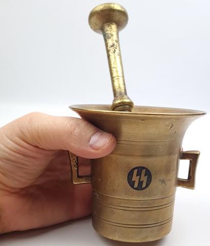 Waffen SS brass bowl for spices mortier gold kantine tool with SS runes on each piece