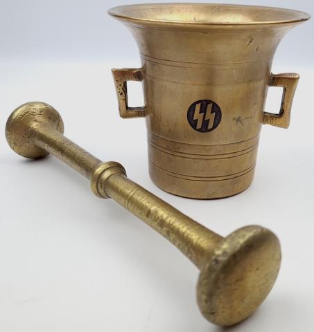 Waffen SS brass bowl for spices mortier gold kantine tool with SS runes on each piece